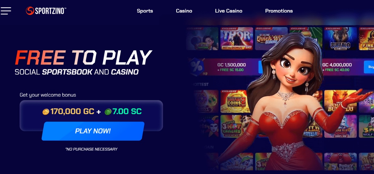 The Sportzino homepage showing offers and sign-up offer.